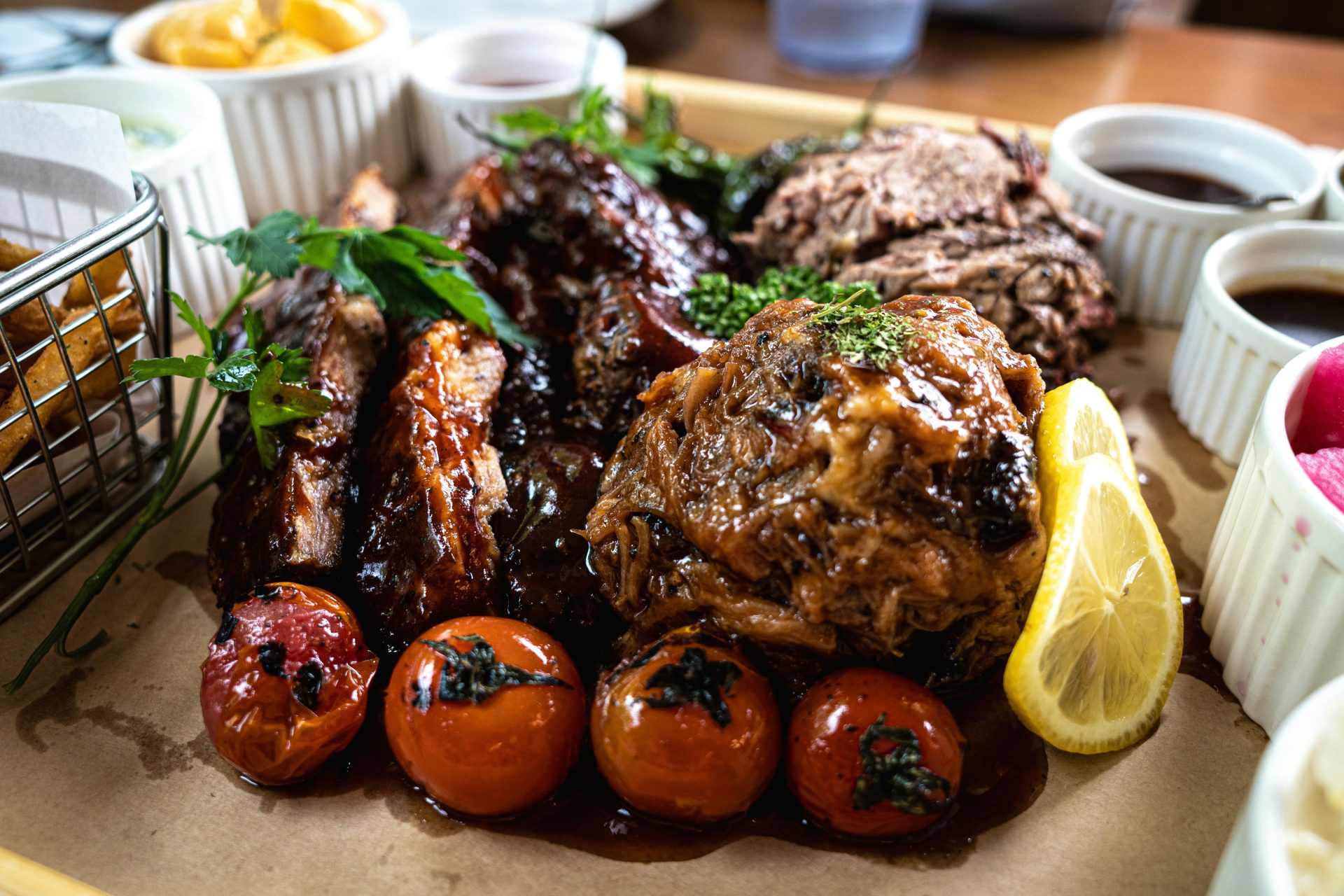 Delicious meat dish with roasted tomatoes.
